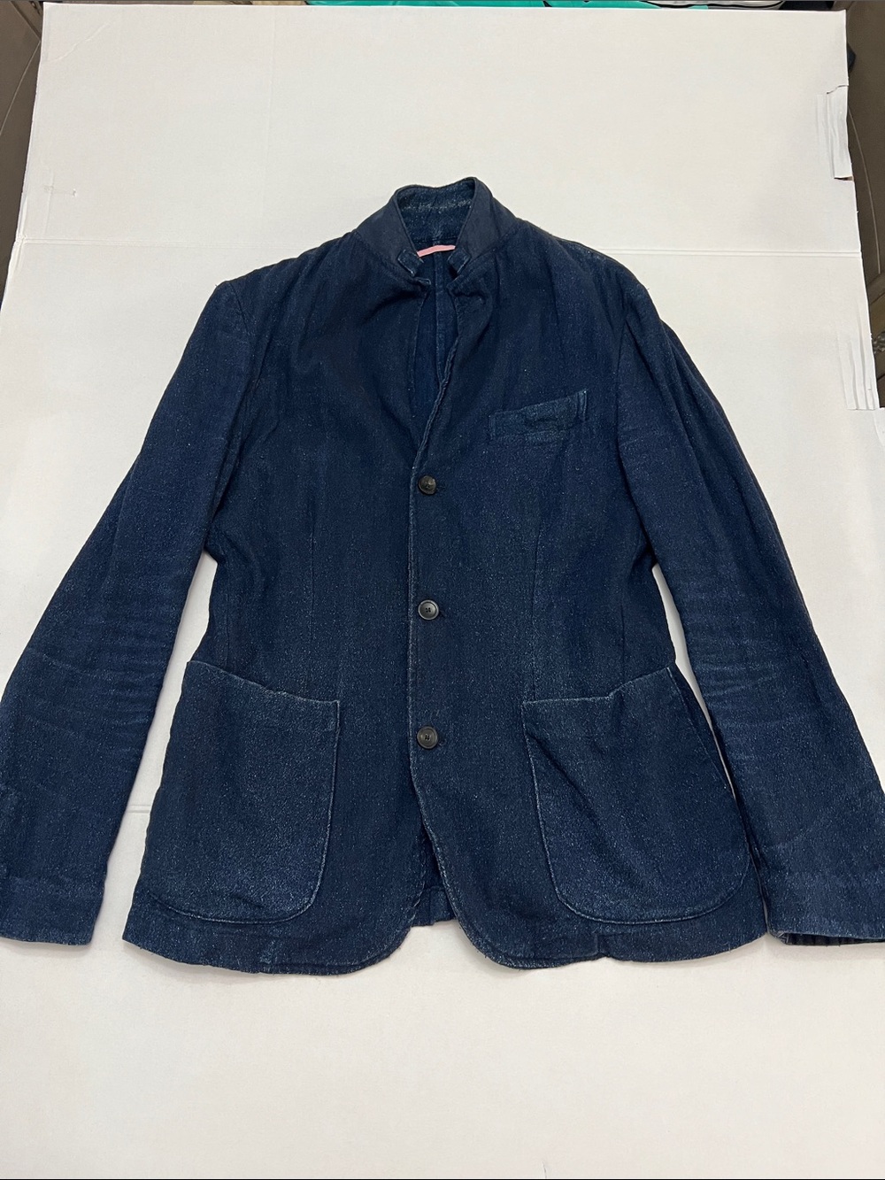 APOLIS GLOBAL CITIZEN NAVY BLUE COTTON WOOL MENS BLAZER DISTRESSED MEDIUM